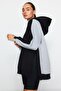 Gri Melanj Pamuklu Renk Bloklu Geniş Kalıp İçi Polarlı Örme Spor Sweatshirt TWOSS22SW0074