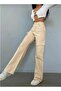 Luna Beige Cargo Loose Back Pocketless Lycra Super High Waist Jean Trousers - 2