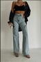 Light Snow Washing Cargo Loose Back Pocketless Lycra Super High Waist Jean Trousers - 2