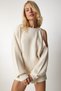 Women's Cream Cut Out Detailed Knitwear Sweater PN00081 - 2