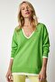 Women's Light Green V-Neck Oversize Knitwear Sweater BV00081