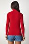 Women's Red Zipper High Collar Ribbed Knitwear Blouse BV00093 - 9