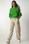 Women's Light Green Balloon Sleeve Basic Knitwear Sweatshirt BV00098 - 3