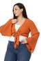 Plus Size Spanish Sleeve Front Tie Brick Color Bolero - 4