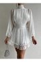 White Mock Neck Chiffon Dress - 3