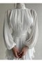 White Mock Neck Chiffon Dress - 4