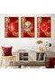 Gold Metal Framed Red Background Ottoman Monogram Triple Unbreakable Glass Table Set - 2