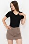 Women's Black Cotton V-Neck Short Sleeve Blouse - 4