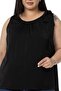 Plus Size Collar Pleated Lined Sleeveless Black Blouse with Ribbon Detail on the Shoulder - 5