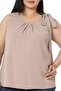 Plus Size Collar Pleated Lined Sleeveless Mink Blouse with Ribbon Detail on the Shoulder - 5