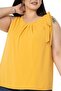 Plus Size Sleeveless Mustard Blouse with Pleated Collar and Ribbon Detail on the Shoulder - 5