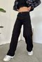 SWAT Black Cargo Loose Back Pocketless Lycra Super High Waist Jean Trousers