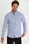 Men's Blue-Navy Blue Slim Fit Slim Fit 100% Cotton Button Collar Printed Shirt