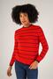 Red Women's Linxli Openwork Striped Crew Neck 100% Cotton Sweater - 2