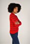 Red Women's Linxli Openwork Striped Crew Neck 100% Cotton Sweater - 5