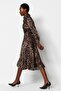 Brown Premium High Quality Animal Patterned Satin Midi Woven Skirt TWOAW24ET00140 - 10