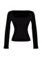 Siyah Pamuklu Esnek Kare Yaka Fitted/Vücuda Oturan Örme Bluz TWOAW24BZ00016 - 6