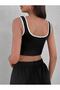 WOMEN'S BLACK COLOR WHITE TIE SQUARE COLLAR STRAP CROP ATHLETE - 4