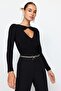 Siyah Cut Out/Pencere Detaylı Örme Body TPRAW24BD00000 - 3