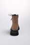 Alex Beige Suede Laced and Zippered Thick Sole Women's Boots - 6