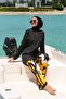 أسود منقوشة المظلة 3 قطع ملابس السباحة الحجاب مغطاة بالكامل M2110 - 2