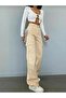 Luna Beige Cargo Loose Back Pocketless Lycra Super High Waist Jean Trousers