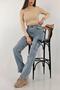 Medium Snow Washing Cargo Loose Back Pocketless Lycra Super High Waist Jean Trousers