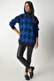 Women's Blue Diamond Patterned Oversize Knitwear Sweater YY00162