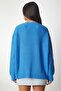 Women's Light Blue V-Neck Oversize Basic Knitwear Sweater MX00130 - 5