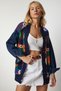 Women's Navy Blue Orange Denim Sleeve Detailed Patterned Knitwear Cardigan MX00102 - 4