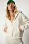 Women's Cream Hooded Zippered Fleece Sweatshirt MC00216 - 4