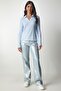 Women's Sky Blue Polo Collar Ribbed Knit Sweater BV00011 - 3