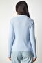 Women's Sky Blue Polo Collar Ribbed Knit Sweater BV00011 - 6
