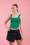 Women's Forest Green Square Neck Stoned Tassel Waist Detailed Summer Strappy Crop - 6