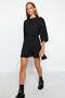 Black Belted Straight Cut Crew Neck Mini Woven Dress TWOAW24EL00337 - 9