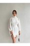 White Mock Neck Chiffon Dress