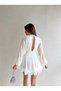 White Mock Neck Chiffon Dress - 2