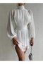 White Mock Neck Chiffon Dress - 5