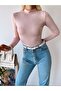 Women's Pink High Collar Long Sleeve Viscose Blouse - 4