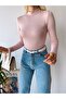 Women's Pink High Collar Long Sleeve Viscose Blouse - 5