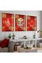 Gold Metal Framed Red Background Ottoman Monogram Triple Unbreakable Glass Table Set