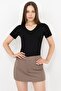 Women's Black Cotton V-Neck Short Sleeve Blouse