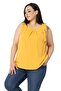Plus Size Sleeveless Mustard Blouse with Pleated Collar and Ribbon Detail on the Shoulder - 4