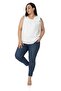 Plus Size Sleeveless White Blouse with Pleated Collar and Ribbon Detail on the Shoulder - 2