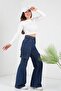 Dark Blue Cargo Loose Back Pocket Lycra Super High Waist Jean Trousers - 3