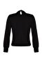 Siyah Dik Yaka Regular Fit Gipe Detaylı Esnek Örme Bluz TWOAW24BZ00022 - 8