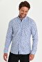 Men's Blue-Navy Blue Slim Fit Slim Fit 100% Cotton Button Collar Printed Shirt - 4