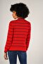 Red Women's Linxli Openwork Striped Crew Neck 100% Cotton Sweater - 4