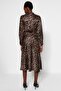 Brown Premium High Quality Animal Patterned Satin Midi Woven Skirt TWOAW24ET00140 - 14