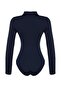 Lacivert Fermuar Yaka Detaylı Çıtçıtlı Esnek Örme Body TWOAW24BD00005 - 8